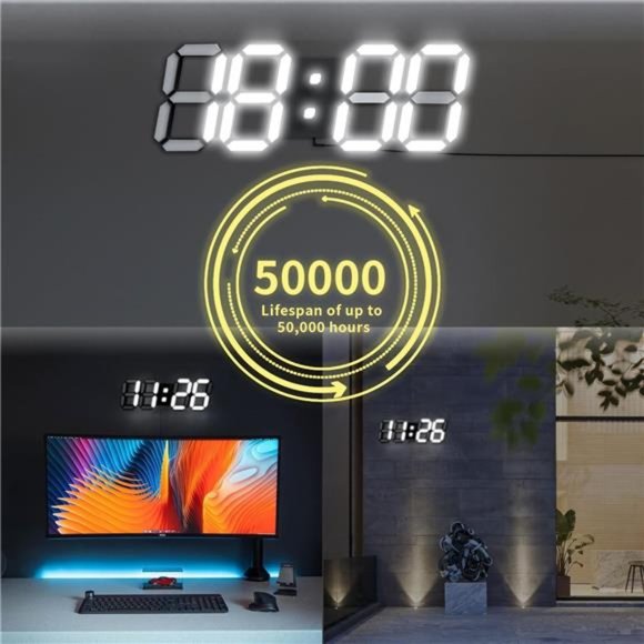 LED Digital Clock 3D Modern Clocks Wall/Desk 9.7'' Large Display Remote Alarm - Picture 2 of 6